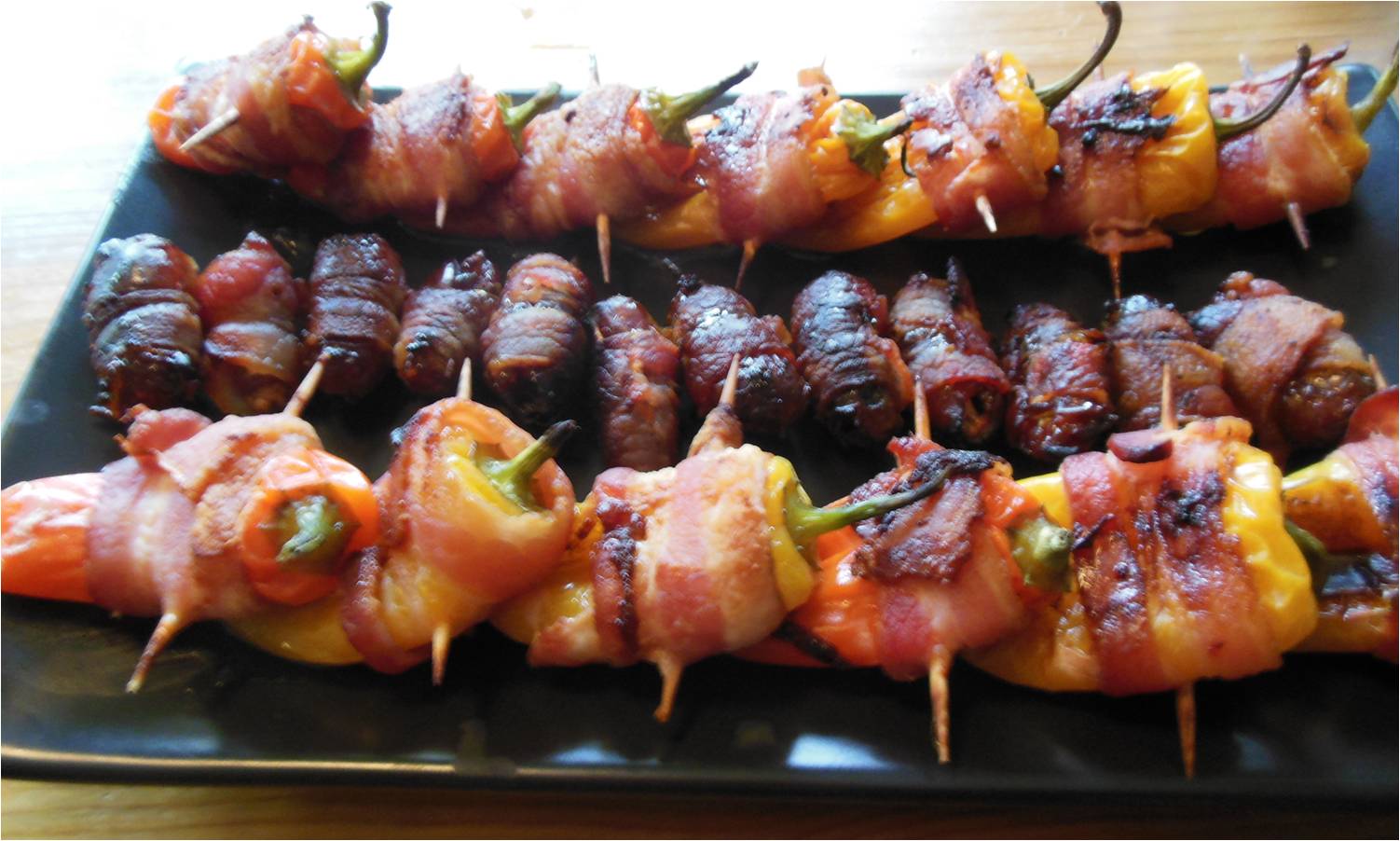 Small peppers, wrapped in bacon and roasted in Let's Party!